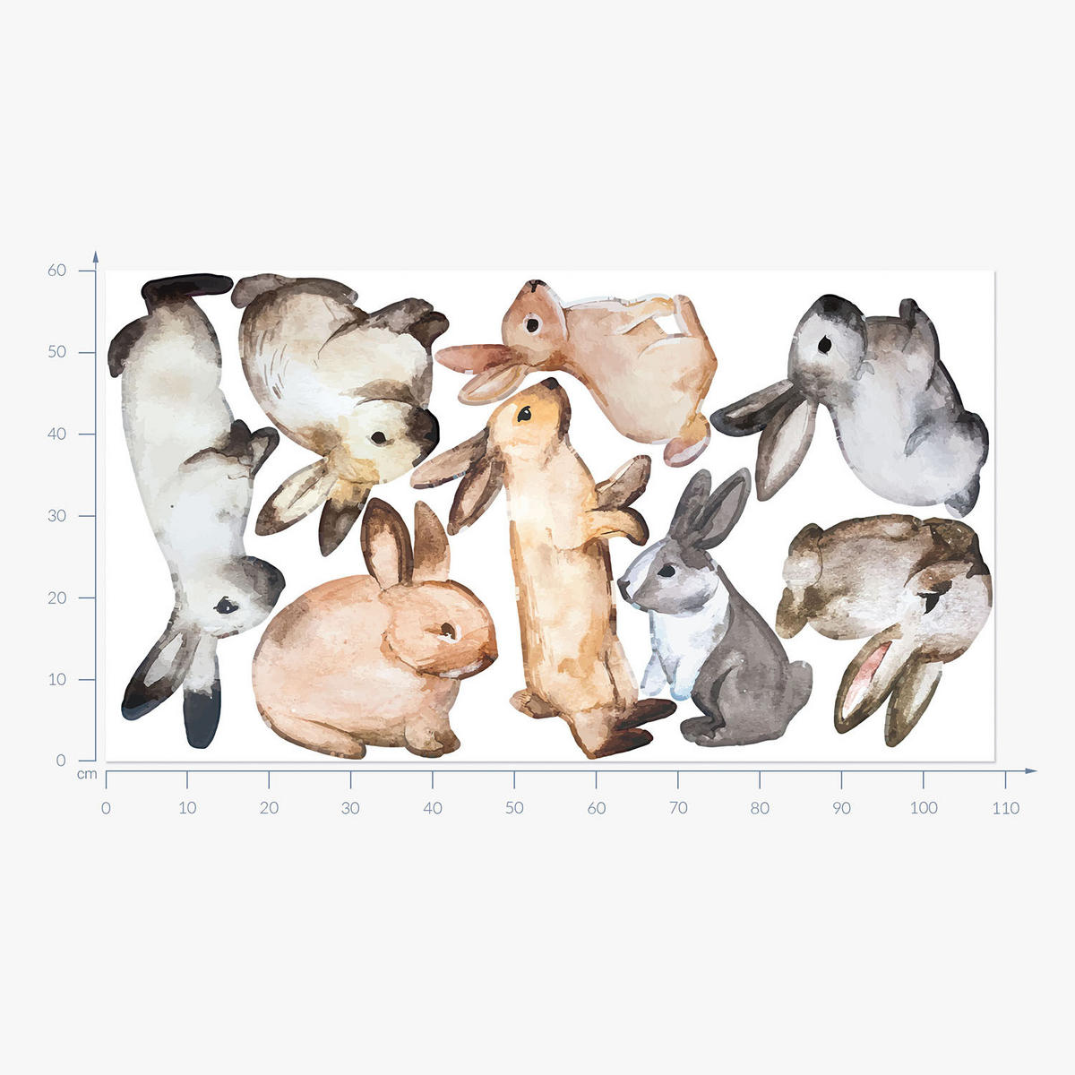 WANDAUFKLEBER 60x108cm - Hasenland - Multicolor, Kunststoff (60/108/0.1cm) - Wallfluent