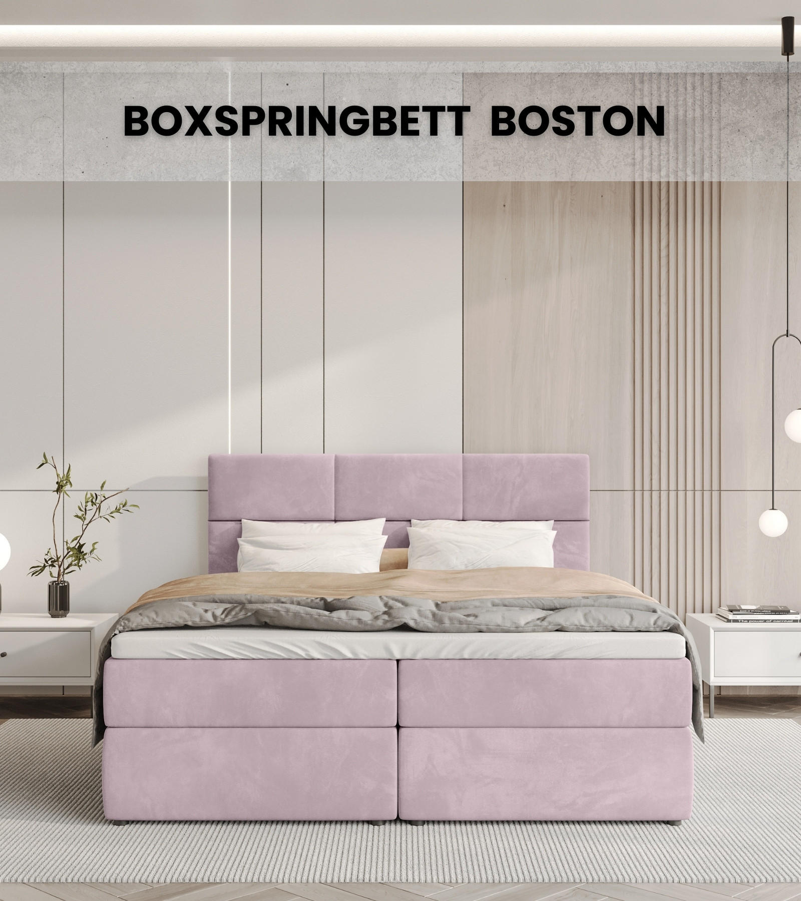 BOXBETT Boston mit Topper 160/200 Rosa - Rosa, Holzwerkstoff/Textil (160/200cm) - Bromarkt