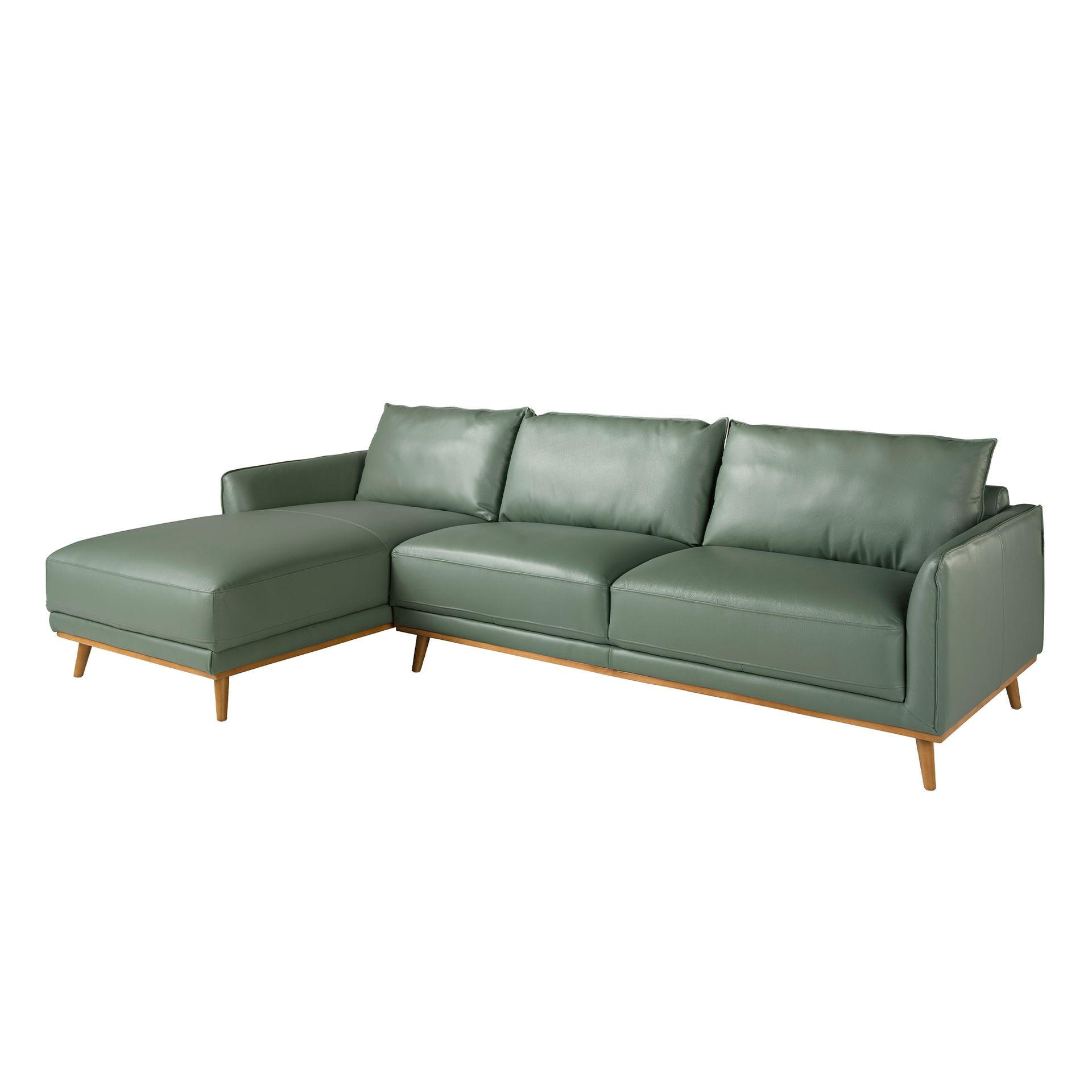 ECKSOFA Linkes Chaiselongue-Sofa aus grünem Leder 295/160/90 cm - Grün/Honig, Leder (295/160cm) - ANGEL CERDA
