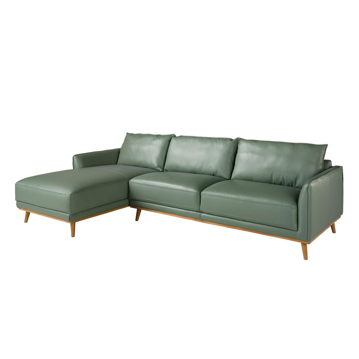 ECKSOFA Linkes Chaiselongue-Sofa aus grünem Leder 295/160/90 cm - Grün/Honig, Leder (295/160cm) - ANGEL CERDA