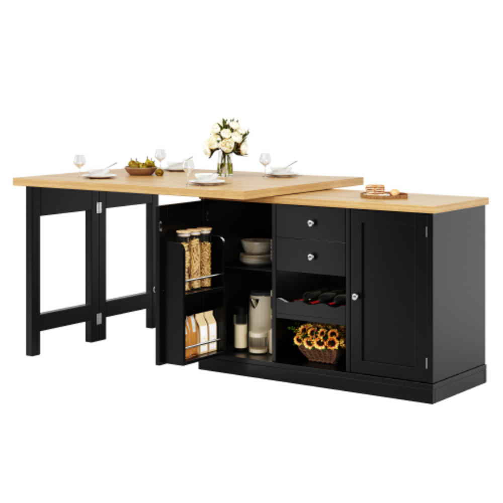 KÜCHENINSEL 120-197×40×74 cm aus MDF und Metall mit 360° drehbarer ausziehbarer Tischplatte, schwarz - Schwarz, Holzwerkstoff (197/74/40cm) - Luhomfu