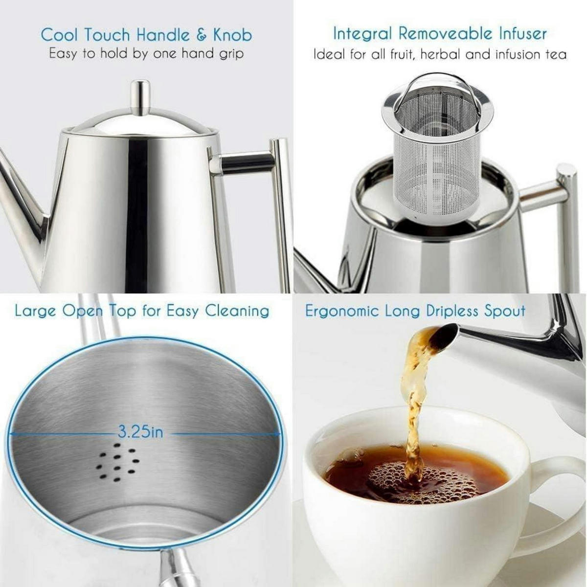 TEEKANNE mit Siebeinsatz 800 ml Edelstahl - Silberfarben, Metall (14.5/11.5cm)