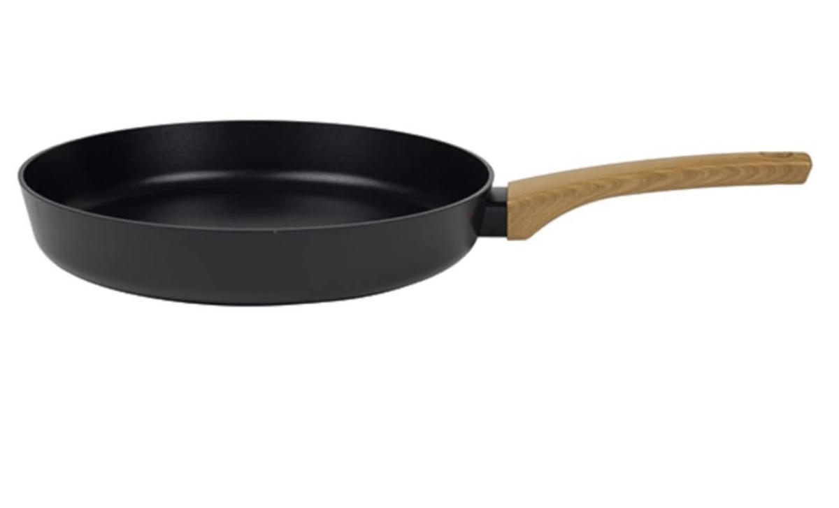 PFANNENSET Terra 3-Teilig, Induktionspfannen Edelstahl, 24cm Schmorpfanne Mit Glasdeckel, 28cm Bratpfanne, Antihaftbeschichtung, Spülmaschinenfest - Schwarz, Glas/Holz - Sabatier