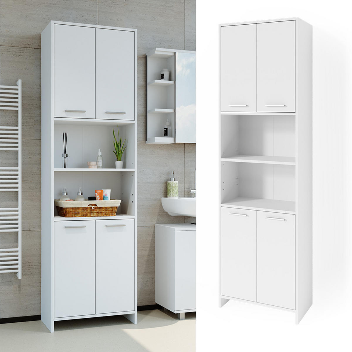 BADSCHRANK Maris Weiß 56.1 x 190 cm - Weiß, Holzwerkstoff (56.1/190/30cm) - Vicco