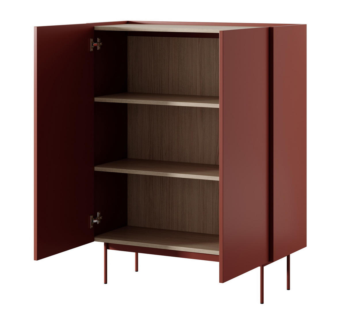 HOHE Kommode 2 Türen Laris - 97 cm, Rot - Rot, Holz/Metall (97/122/37cm) - Emporius