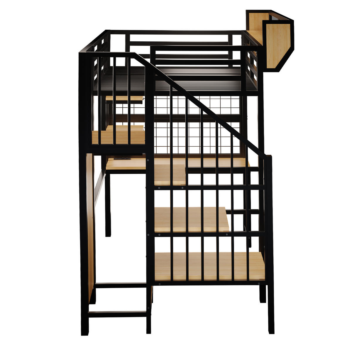 HOCHBETT 90/200 cm DE-01537, in Schwarz, mit Schreibtisch, LED-Beleuchtung und Steckdose - Schwarz, Metall (90/200cm) - ComfortXL