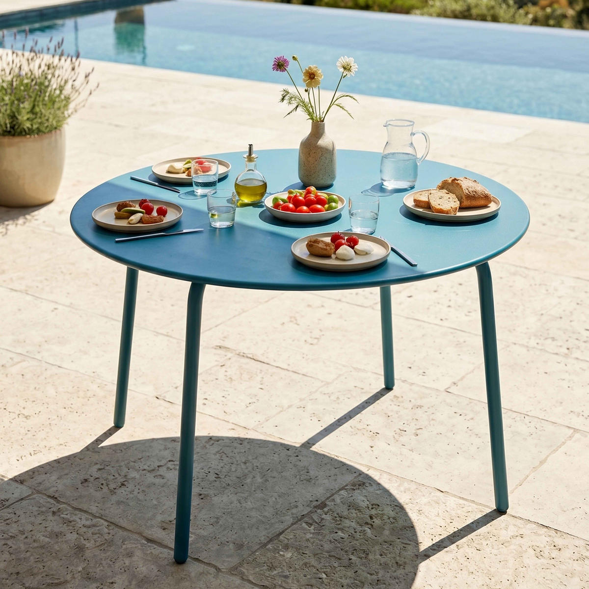 GARTENSET 7-tlg., Pazifikblau - Blau, Metall - Oviala