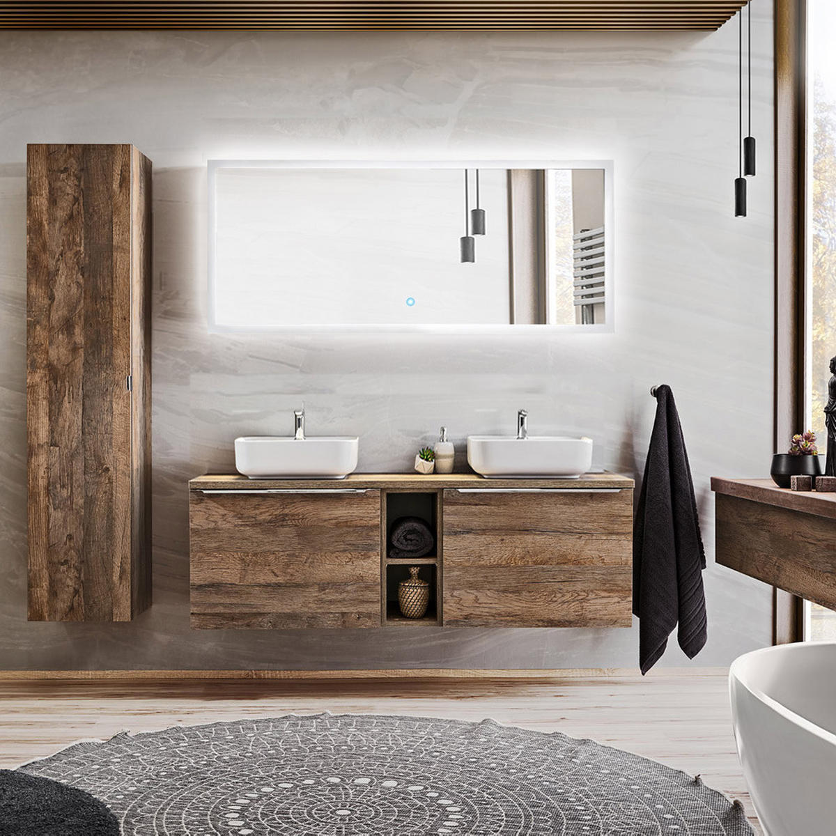 BADMÖBEL-SET 8-TLG. Puebla-56 - Braun, Holzwerkstoff (195/200/46cm) - Lomado