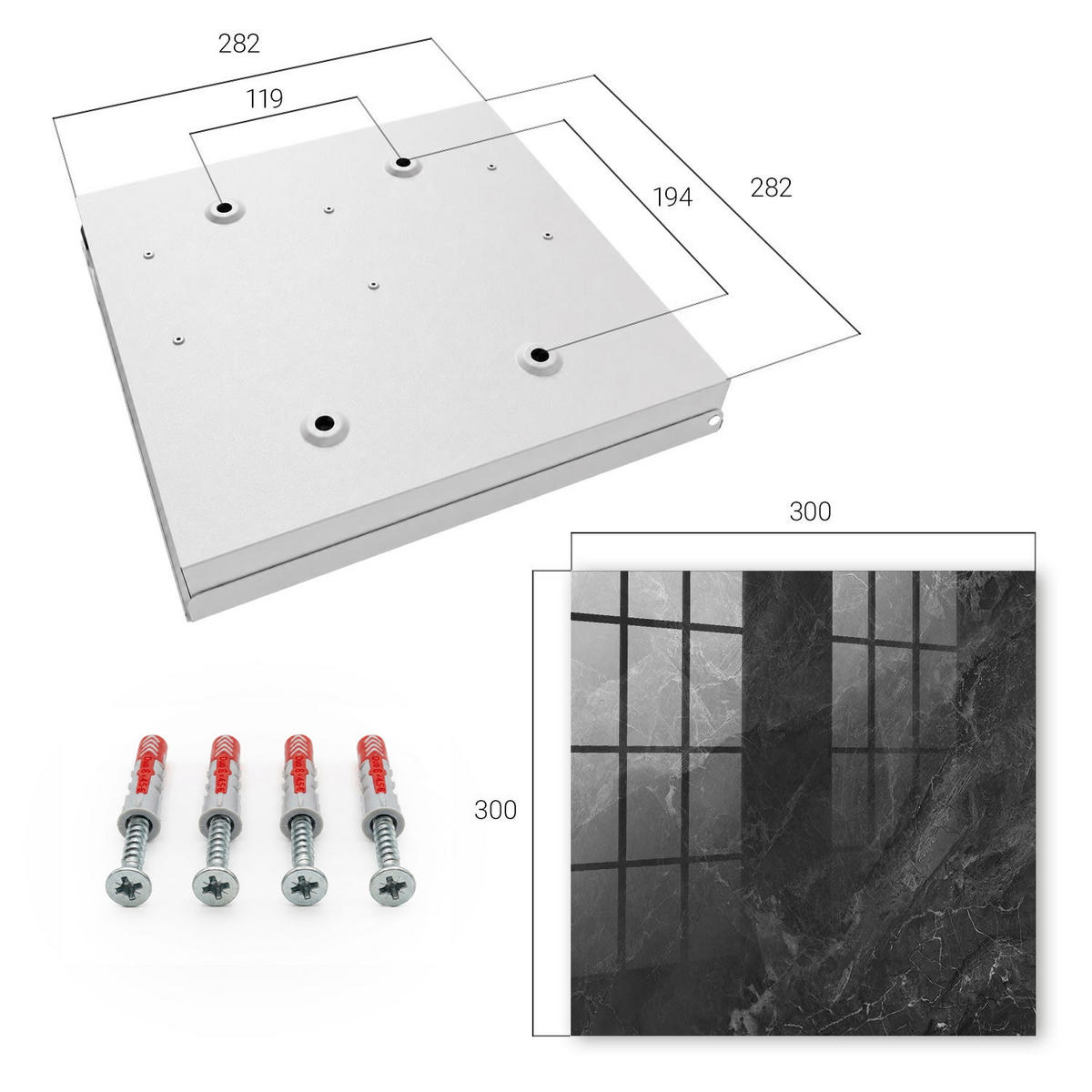 SCHLÜSSELBOX Weiß 30x30 cm – Türöffnung nach rechts - Grauer Stein - Schwarz, Metall (30/30/5cm) - TULUP