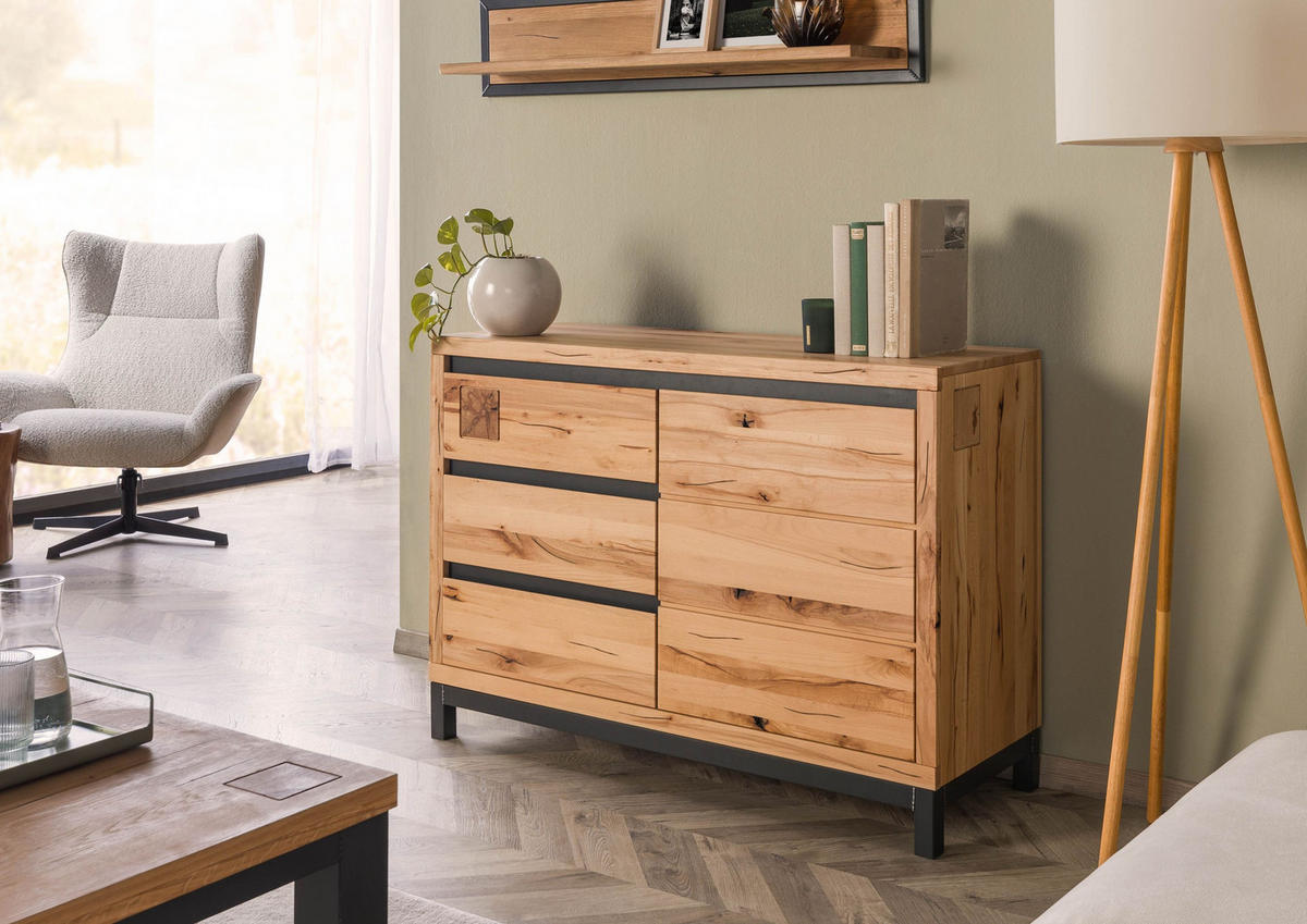 SIDEBOARD Kernbuche 120x45x85 natur geölt VILLANDERS #110 - Braun, Holz (120/85/45cm) - Massivmoebel24