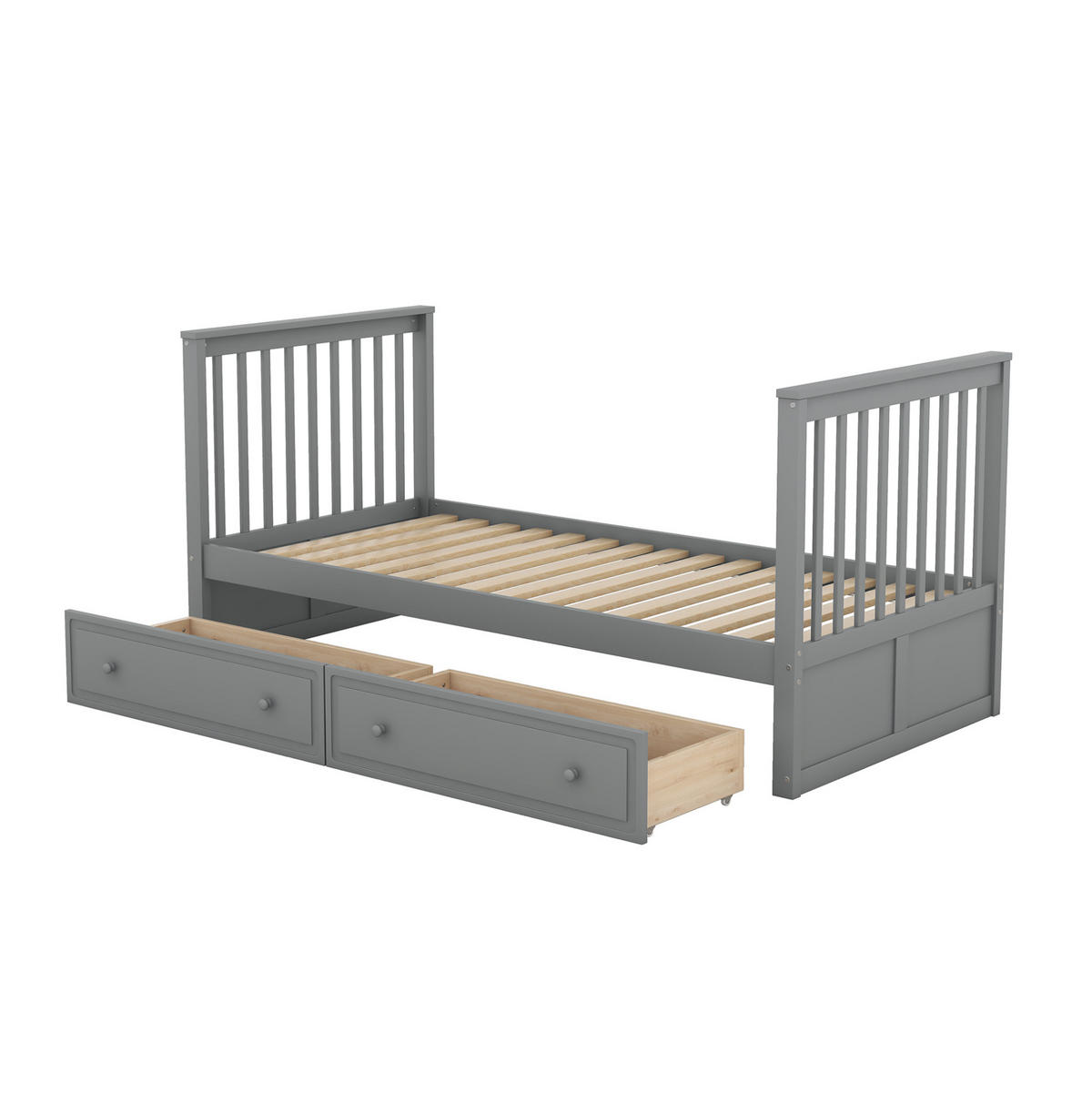 ETAGENBETT aus Kiefernholz und MDF 90x200 cm Grau mit 2 Schubladen, umbaubar zu 2 Tagesbetten - Grau, Holzwerkstoff (90/200cm) - IVMEU