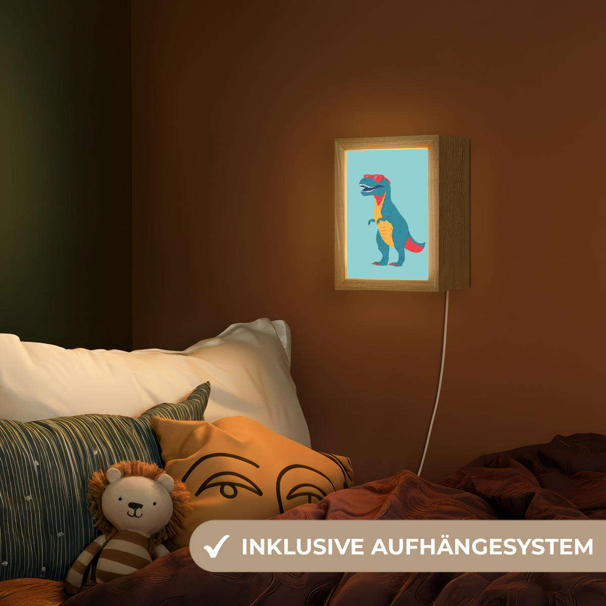 NACHTTISCHLAMPE Dinosaurier - Blau - Sonnenbrille 15x20 cm - Hellblau, Holzwerkstoff (8/15/20cm)