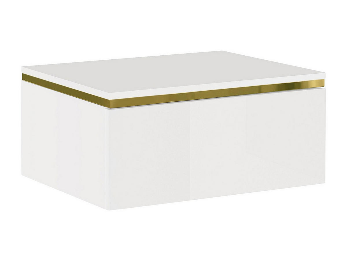 2ER-SET hängende Nachttische mit 1 Schublade - Hochglanz Weiß & Gold - VUKIA - Weiß, Holz (48.5/19.8/38.2cm) - Pascal Morabito