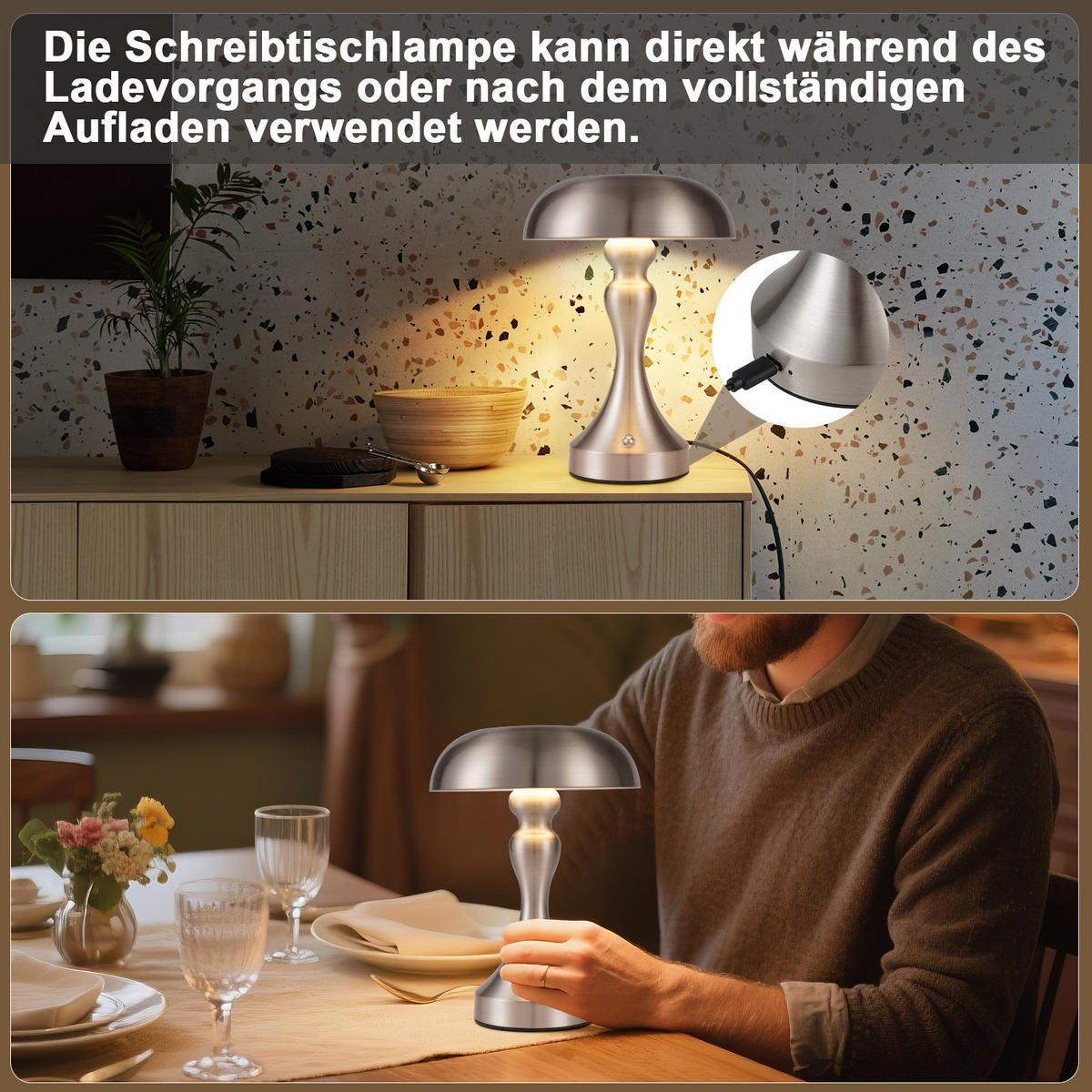 TISCHLAMPE Darius 15.5/15.5/22 cm - Silberfarben, Metall (15.5/15.5/22cm) - ZMH