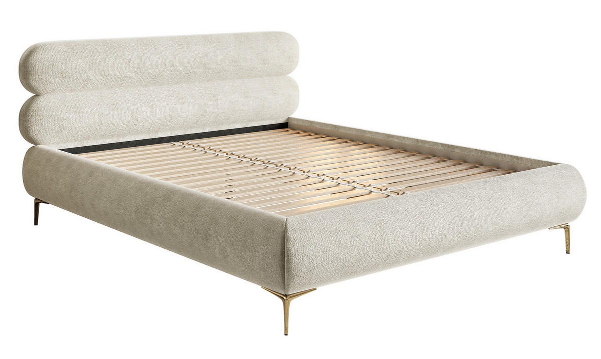 POLSTERBETT Roule Graubeige Chenille mit goldenen Metallbeinen 160 cm - Greige/Goldfarben, Textil/Metall (160/200cm) - Selsey