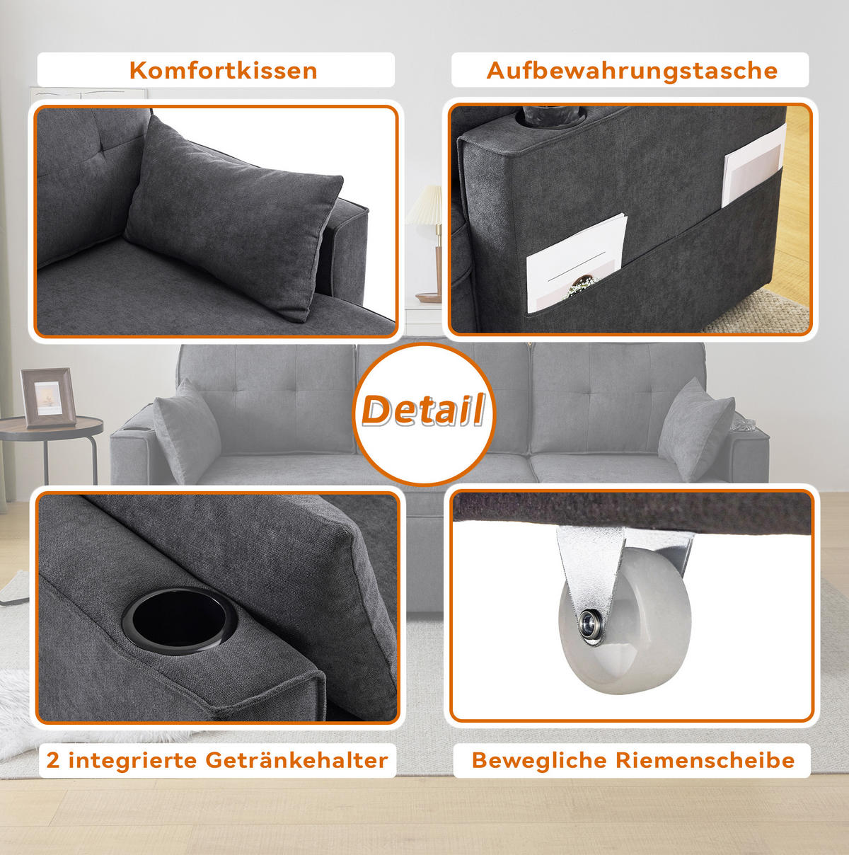 SCHLAFSOFA 211/130 cm in Grau – mit Stauraum und austauschbarer Chaiselongue - Grau, Textil (130/86/211cm) - BEAOK