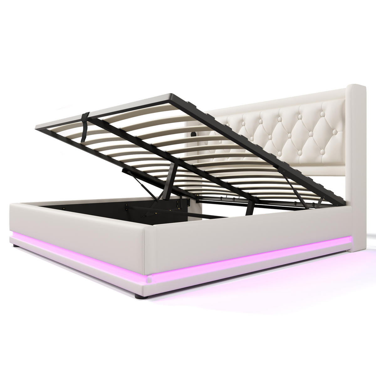POLSTERBETT mit Bettkasten USB & LED 140x200 cm PU Weiß - Weiß, Metall (140/200cm) - Meubliv