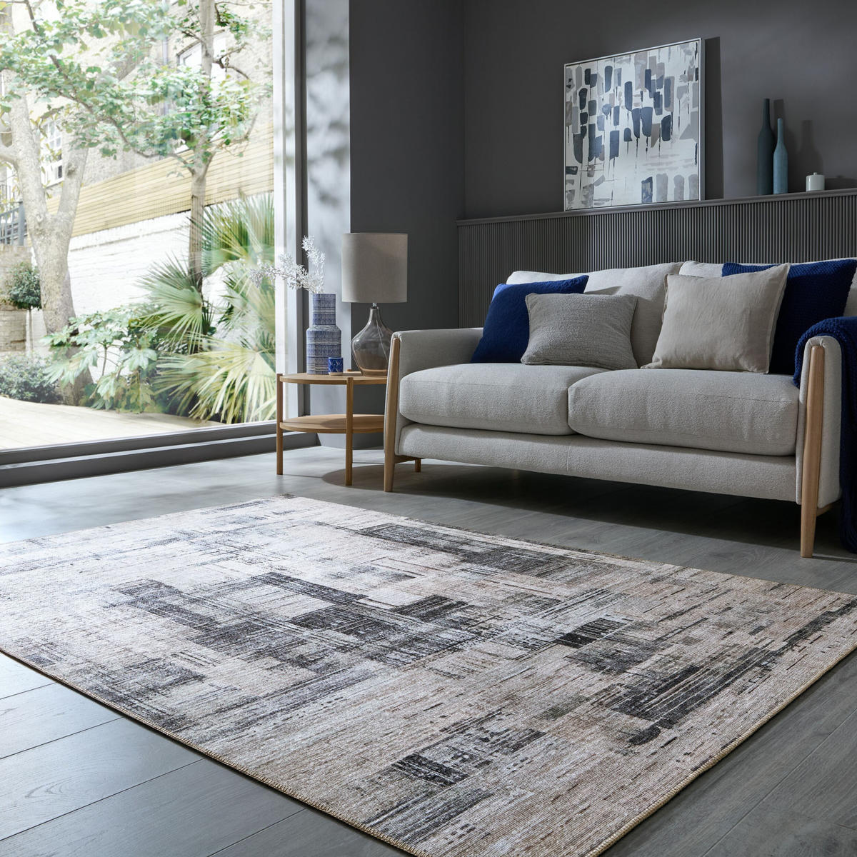 TEPPICH waschbar Abstrakt, Wohnzimmer schmutzabweisend Grau Rechteckig 190x290 - Grau, Textil (190/290cm) - KADIMA DESIGN