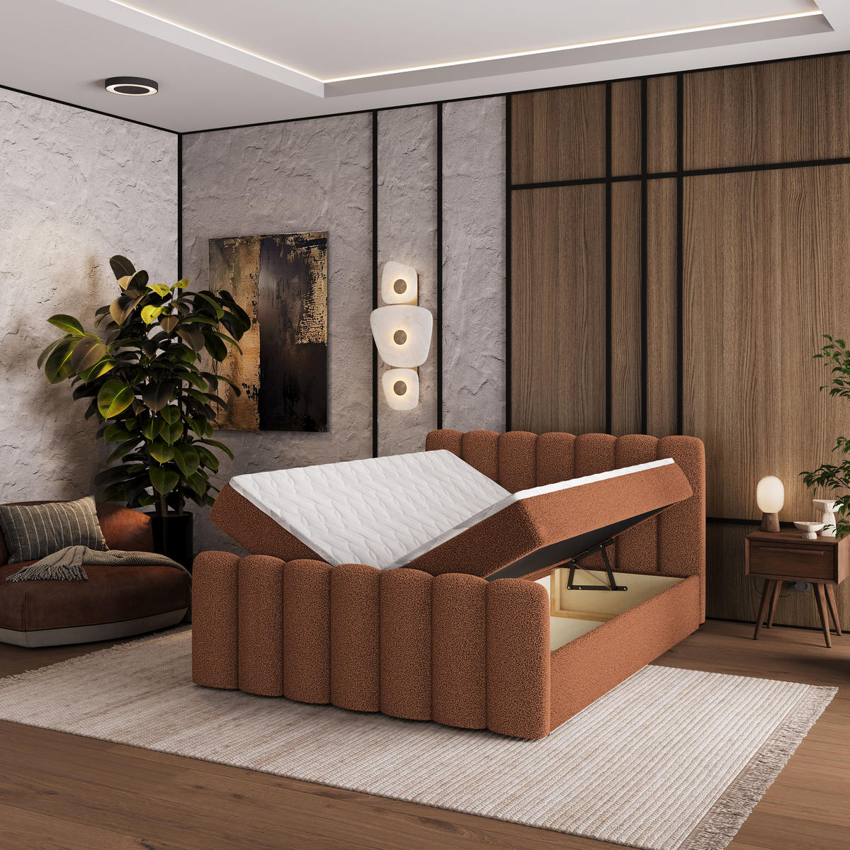 BOXBETT CELLA 180x200 cm mit Matratze und Topper - Kupferfarben - Kupferfarben, Holz (180/200cm) - MASSENO