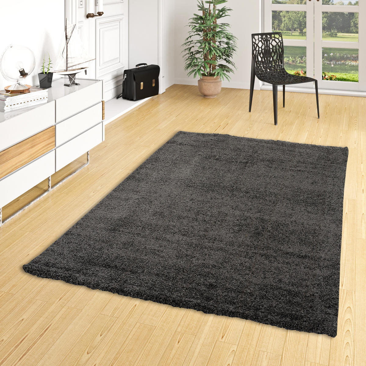HOCHFLOR LANGFLOR TEPPICH ALOHA - Anthrazit, Textil (60/110cm) - Pergamon