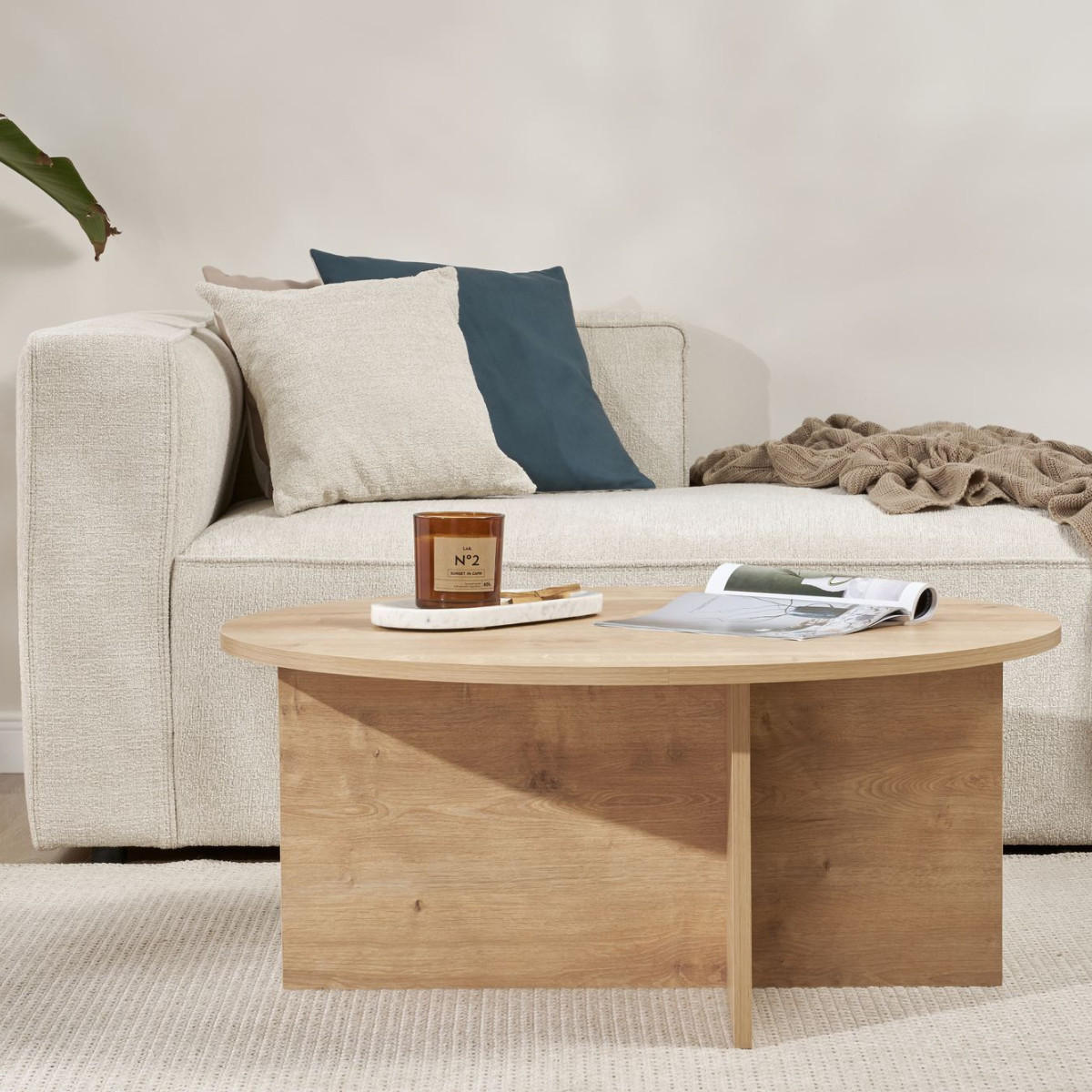 COUCHTISCH mit abgerundeter Platte - soleil 90/90/40 cm - Eichefarben, Holzwerkstoff (90/90/40cm) - Calicosy