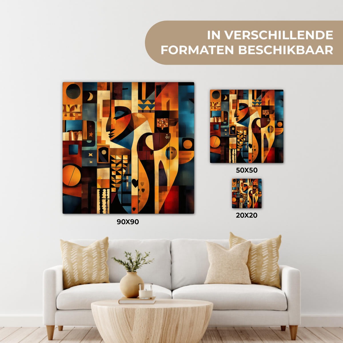 LEINWANDBILD Figuren - Abstrakt - Symbole 50x50 cm - Terracotta, Textil (50/50cm) - MuchoWow