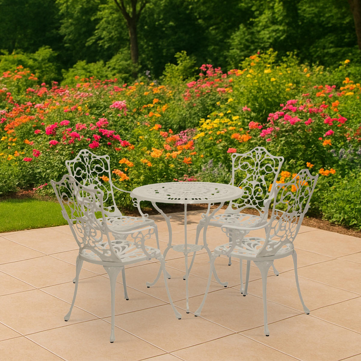 BISTROSET Boulder - Jugendstil - 5-teilig, Aluguss antik weiß - Weiß, Metall - TPFGarden