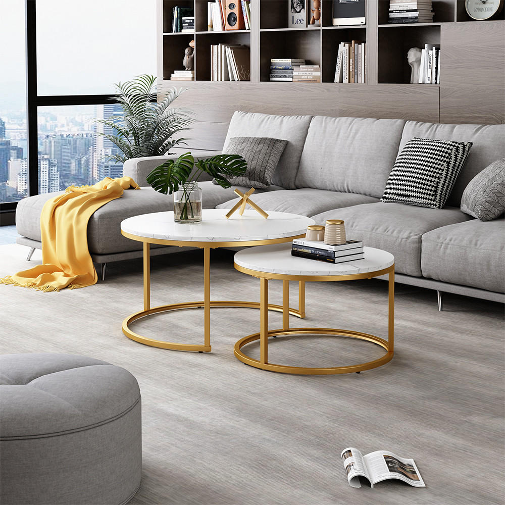 COUCHTISCH-SET Montreal Weiß/Gold 77 x 40 cm 2 Teile - Goldfarben/Weiß, Holzwerkstoff (40/77/40cm) - Vicco
