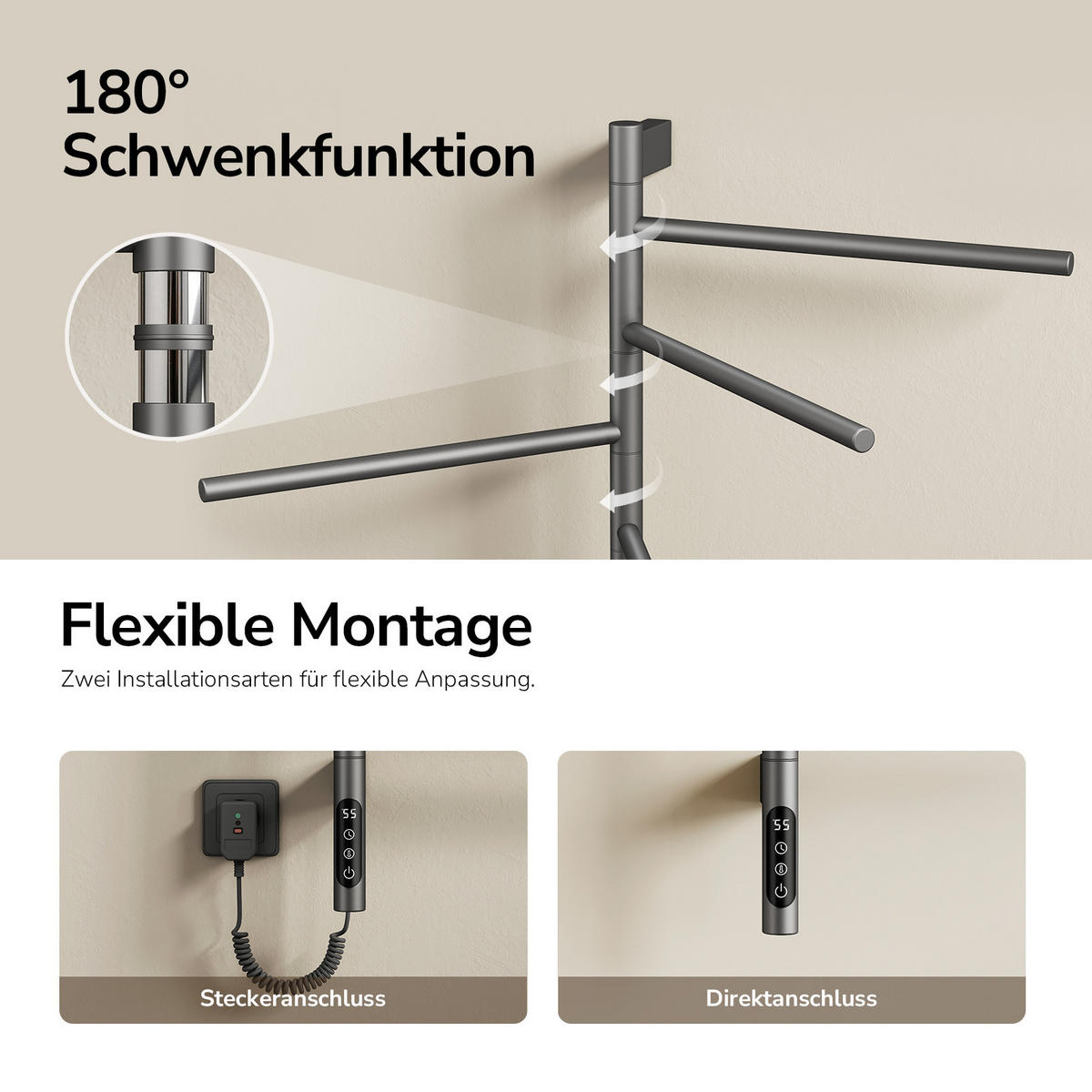 HEIZKÖRPER elektrisch 78,2 x 45 cm mit Smart-Steuerung Anthrazit - Anthrazit, Metall (45/78.2/10cm) - EMKE
