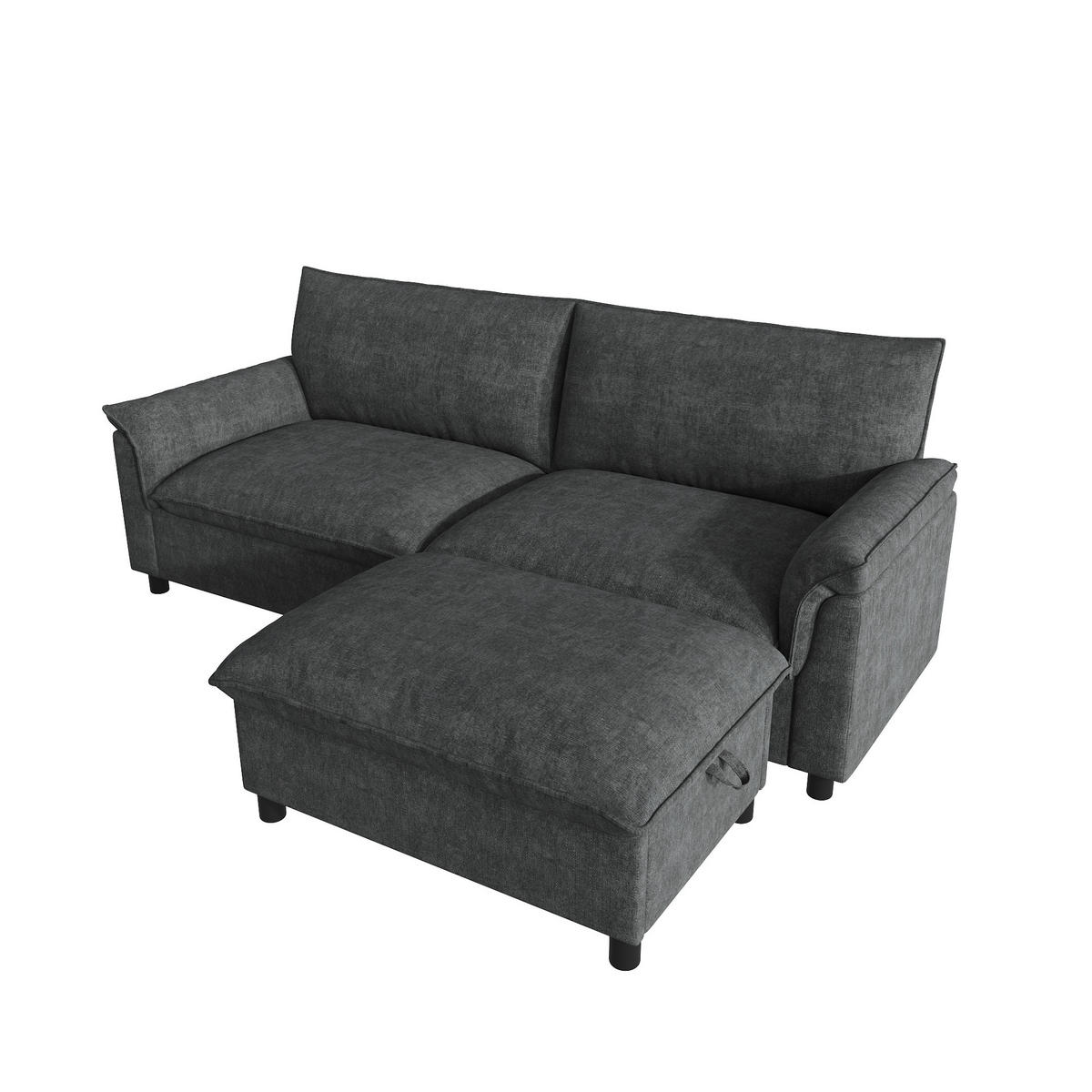 ECKSOFA 216/77/82 cm Schwarz mit Aufbewahrungs-Ottomane - Schwarz, Textil (77/82/216cm) - Oxeza