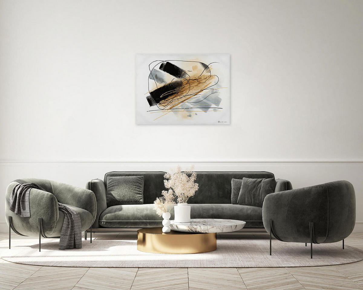 ACRYLBILD HANDGEMALT 100/75 cm - Goldfarben/Schwarz, Holz/Textil (100/75cm) - KUNSTLOFT