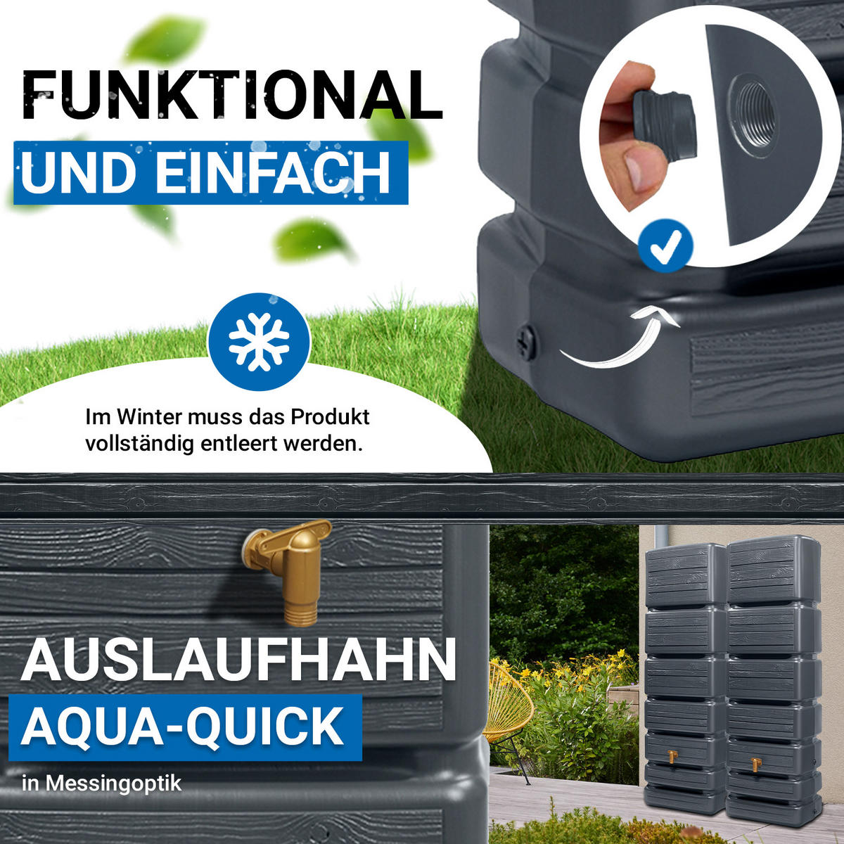WANDTANK-SET 700 L graphite grey 2 x 350 L inkl. Verbindungsset - Graphitfarben, Kunststoff (130/184/39cm) - 4rain