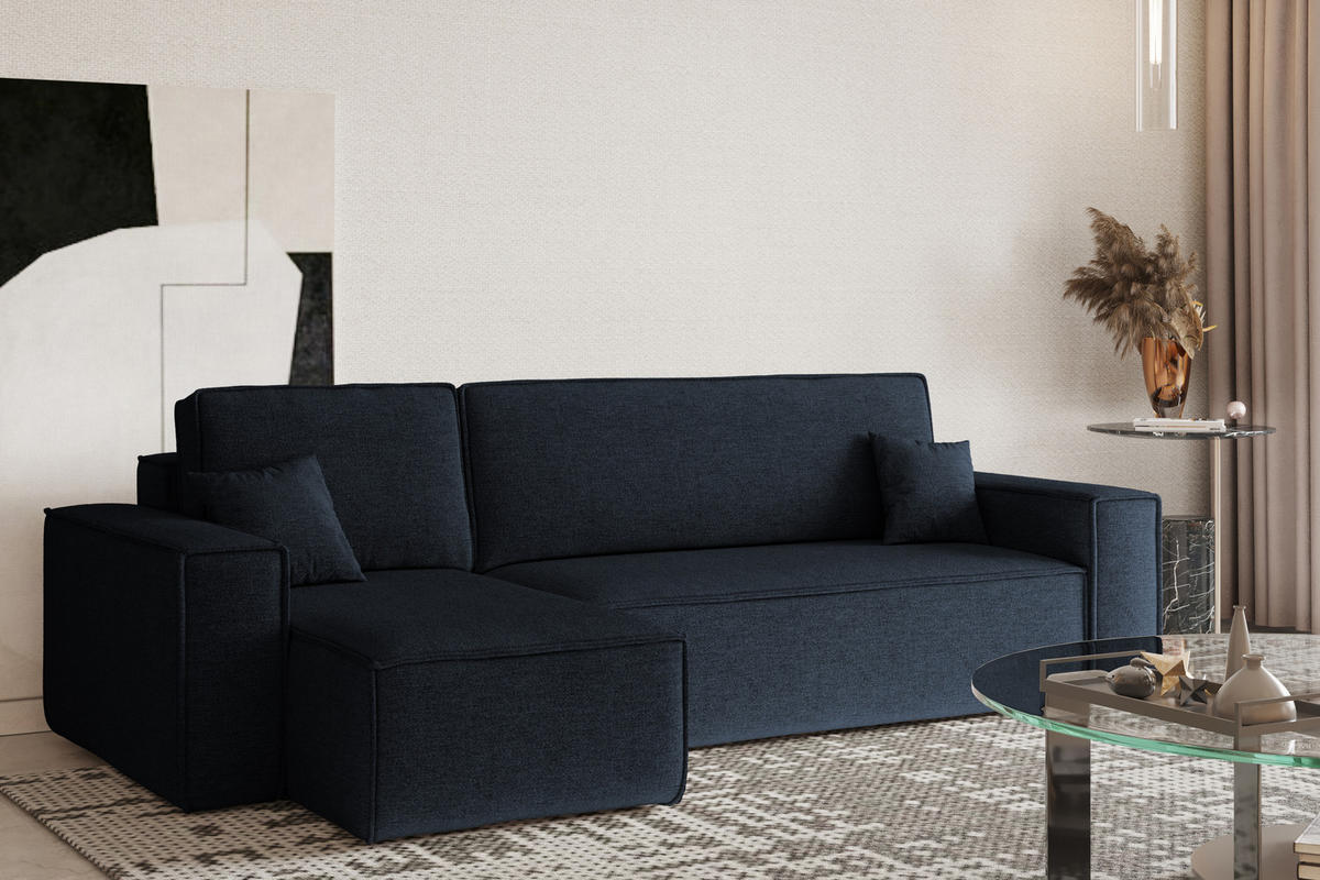 ECKSOFA, Best L-Form, Stoff Neve, Dunkelblau, Links - Dunkelblau, Holz (142/244cm) - Kaiser Möbel