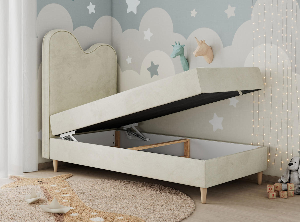 BOXBETT FLOW 90/180 Beige Velvet hydrophob - H3 - Beige, Holz/Textil (90/180cm) - MKS