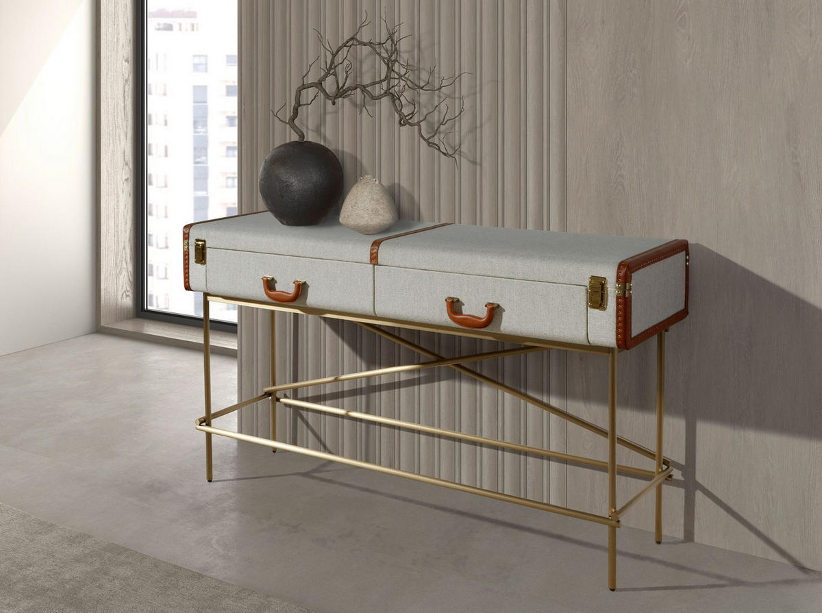 KONSOLENTISCH Rechteckiger Konsolentisch, Stoff, Nussbaum und polierter Goldstahl 141/45/81 cm - Grau, Holzwerkstoff/Metall (45/141/81cm) - ANGEL CERDA