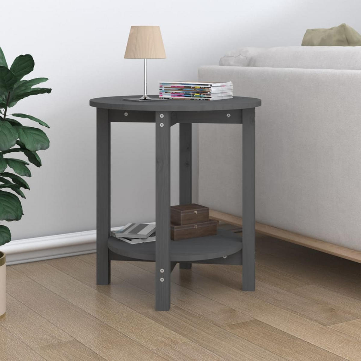 COUCHTISCH Grau Ø 55x60 cm Massivholz Kiefer - Grau, Holz (55/55/60cm) - furnicato