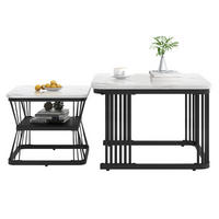 COUCHTISCH 65/65/45 cm und 45/45/39,5 cm Weiß in Marmoroptik mit mattschwarzen Stahlbeinen - Weiß, Holzwerkstoff (65/65/45cm) - OKWISH