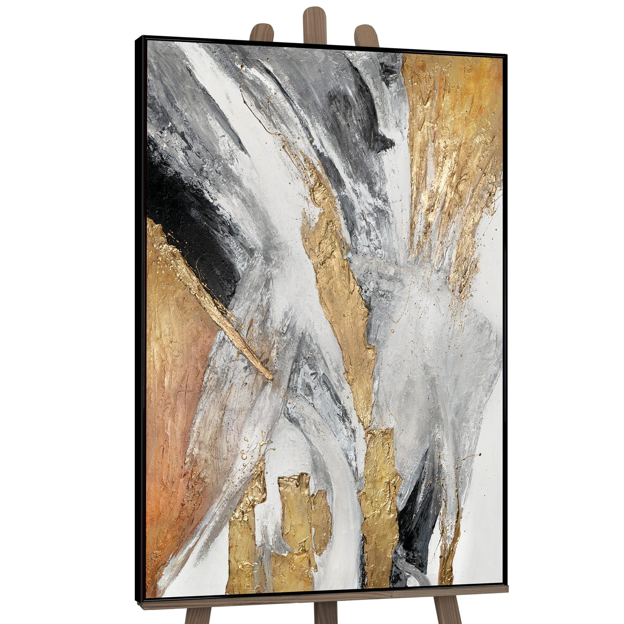 GEMÄLDE Goldene Symphonie Schattenfugenrahmen Schwarz 140x100 cm - Schwarz, Holz (140/100cm) - YS-art gallery