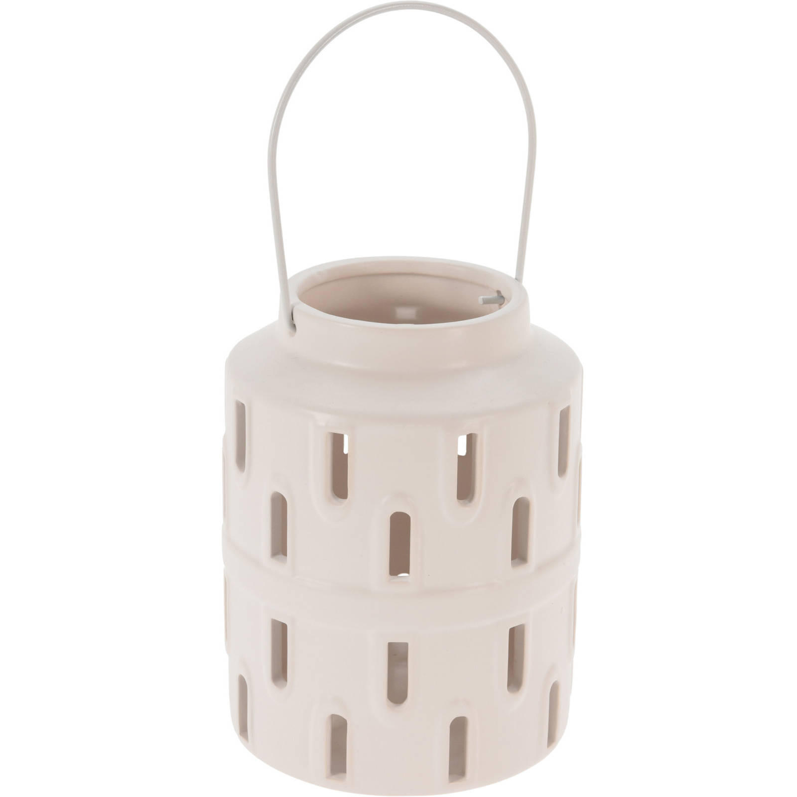 LATERNE für Kerze mit Metallgriff 10/13 cm - Ecru, Keramik (10/13/10cm)