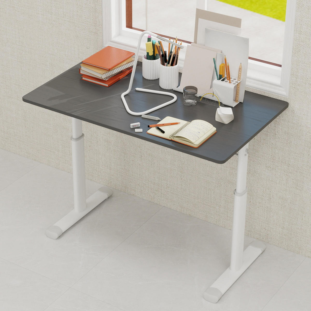 SCHREIBTISCH in Grau Höhenverstellbarer Kinderschreibtisch mit kompaktem Design für Arbeitszimmer, B100/T60/H90 cm - Weiß/Grau, Holzwerkstoff/Metall (60/100/90cm) - STILVORA