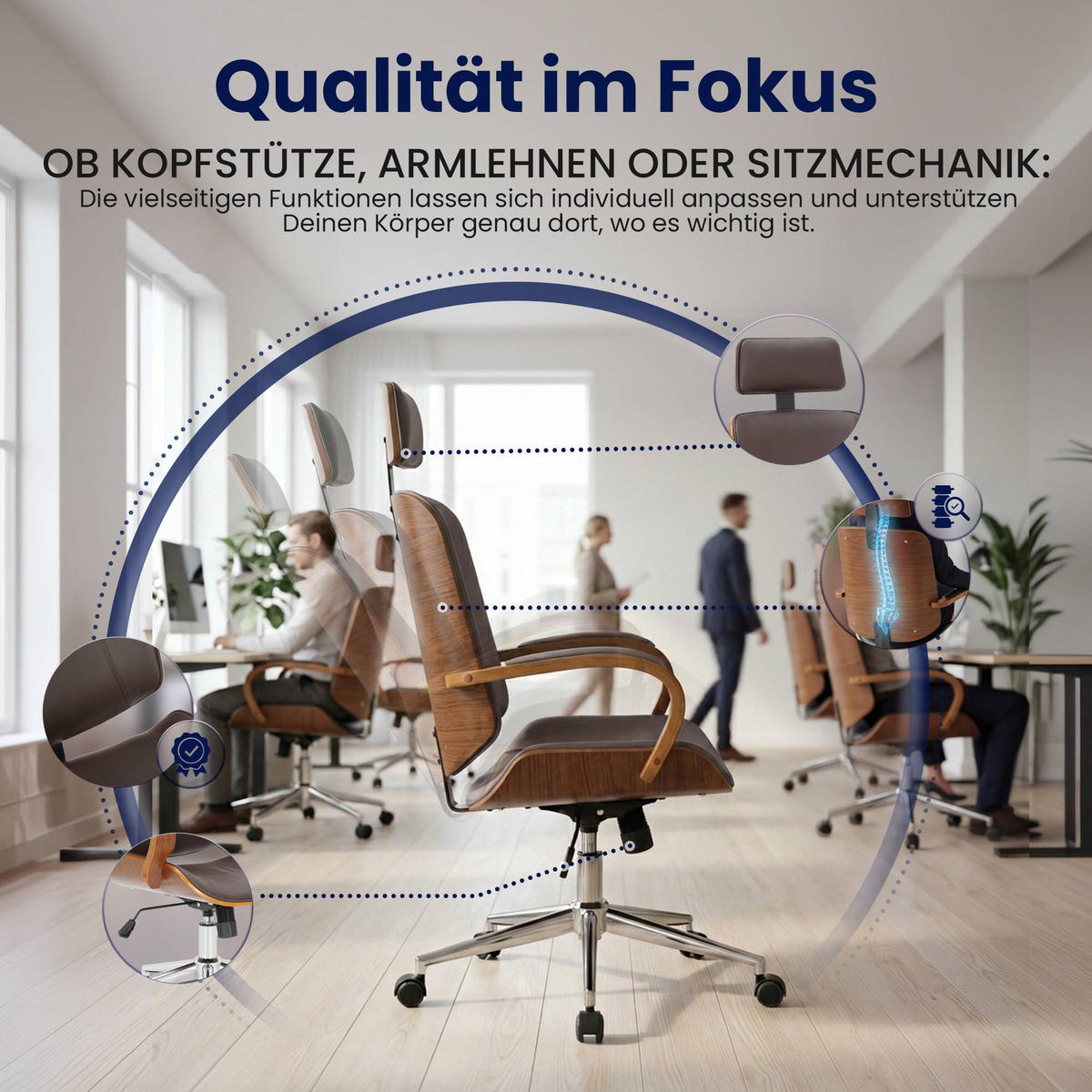 DREHSTUHL Lederlook Walnuss/Braun - Chromfarben/Walnussfarben, Textil/Metall (70/118/70cm) - CLP