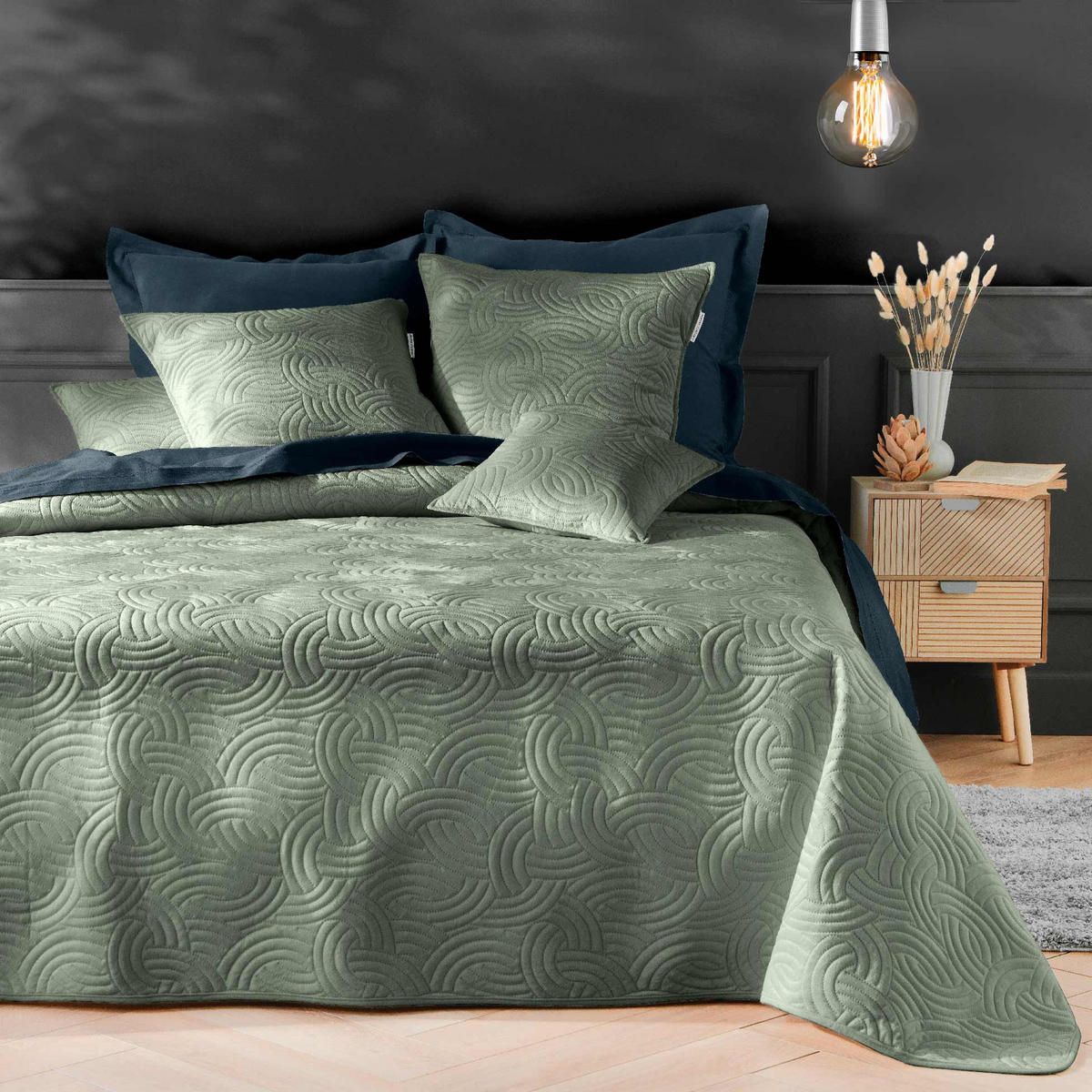 BETTWÄSCHE-SET aus Samt Solange 240/260/0,5 cm - Grün, Textil (260/240cm) - Douceur d´intérieur