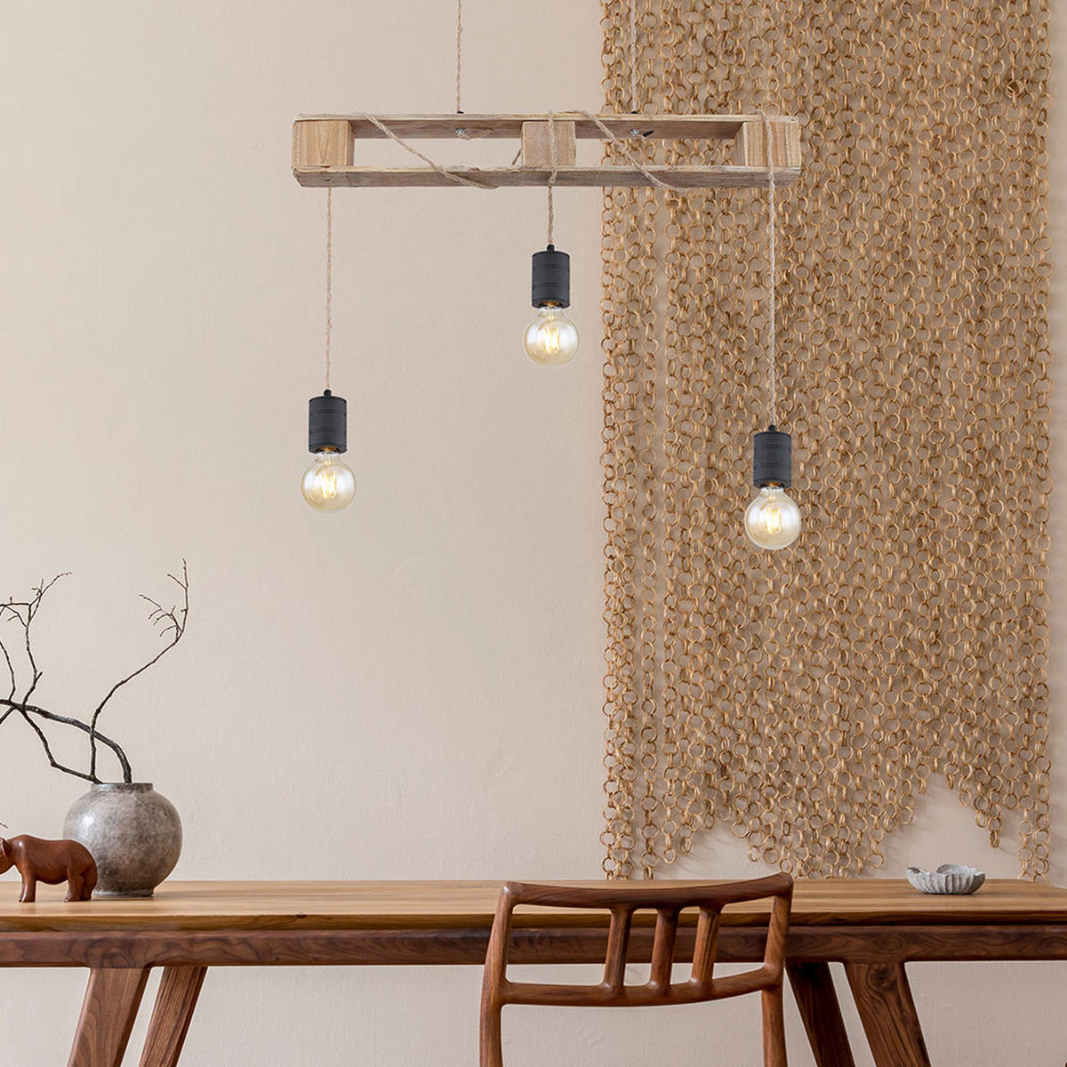 HÄNGELEUCHTE Joelle Schwarz Holzoptik - Schwarz, Holz (83/10/120cm) - Globo Lighting