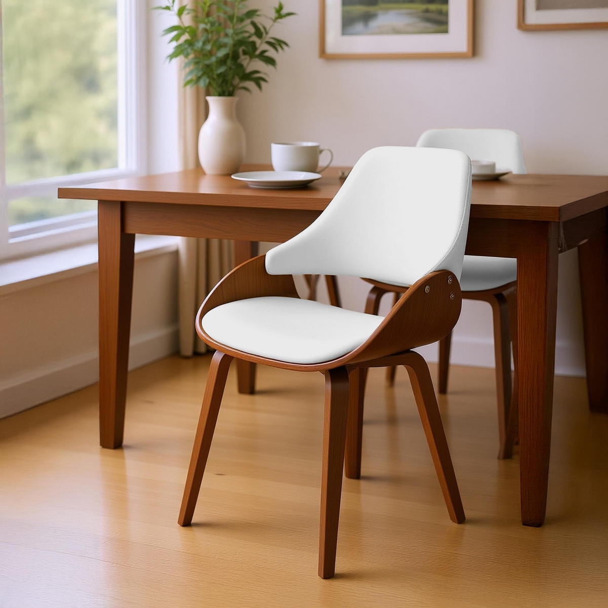 ESSZIMMERSTUHL 2 Lederlook Walnuss/Weiß - Walnussfarben/Weiß, Holz/Textil (52/86/54cm) - CLP