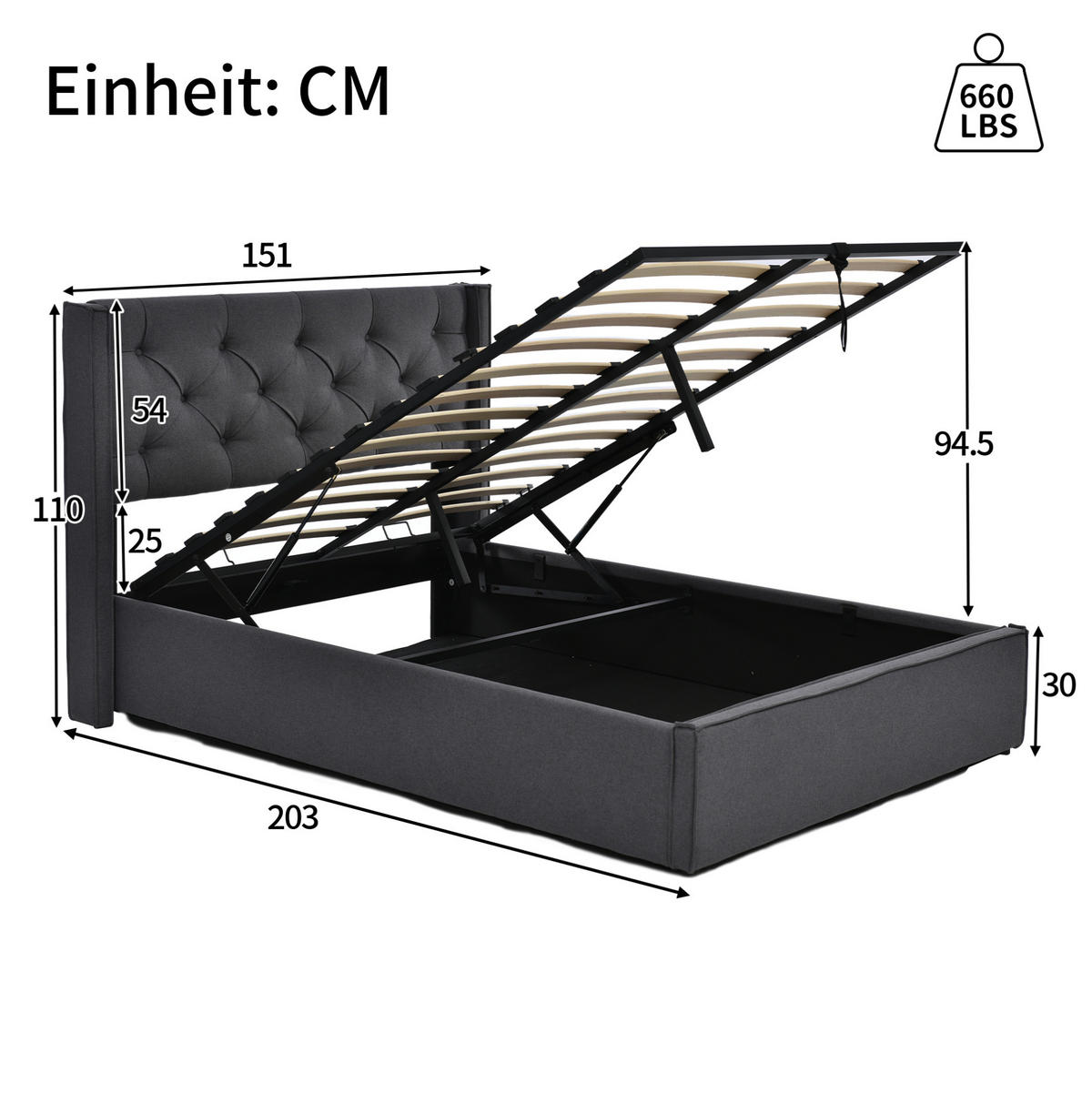POLSTERBETT mit Bettkasten 140x200 cm Baumwolle Grau - Grau, Metall (140/200cm) - Meubliv
