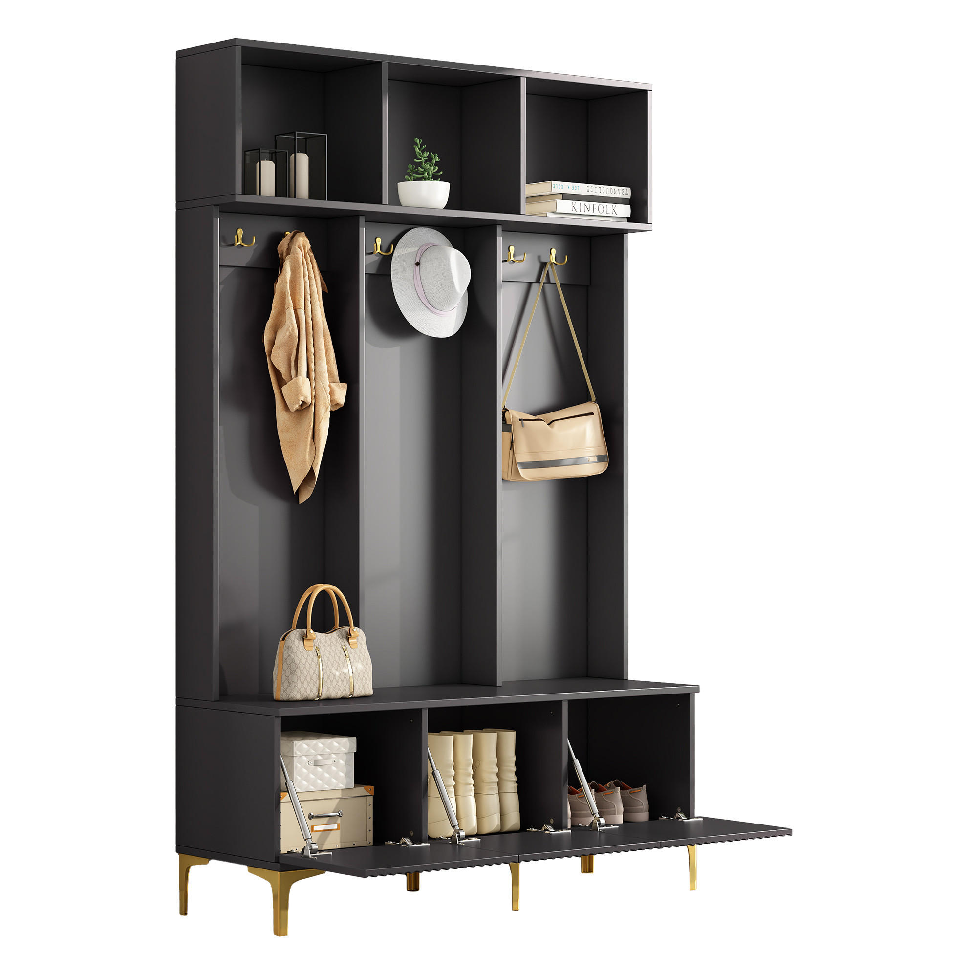 GARDEROBE 120/191,5/23,5 cm Schwarz aus Spanplatte mit Sitzbank - Schwarz, Holzwerkstoff (40/191/120cm) - OKMYHOME