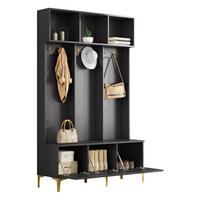 GARDEROBE 120/191,5/23,5 cm Schwarz aus Spanplatte mit Sitzbank - Schwarz, Holzwerkstoff (40/191/120cm) - OKMYHOME