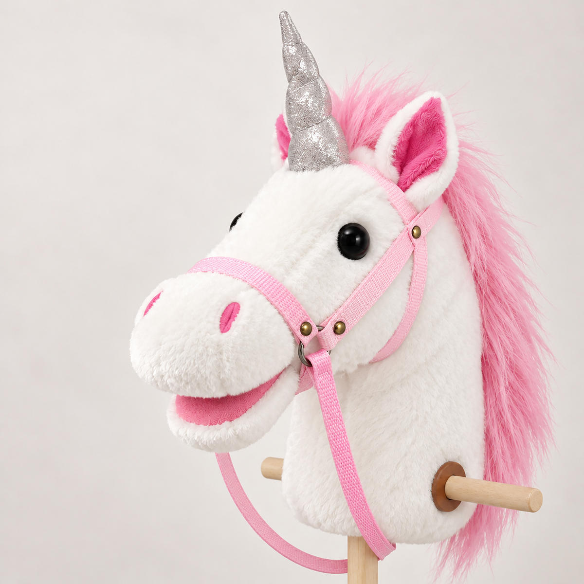STECKENPFERD Weiß Rosa mit Sound Plüschkopf 95 cm - Weiß, Holz/Kunststoff (20/95/20cm) - Relaxdays