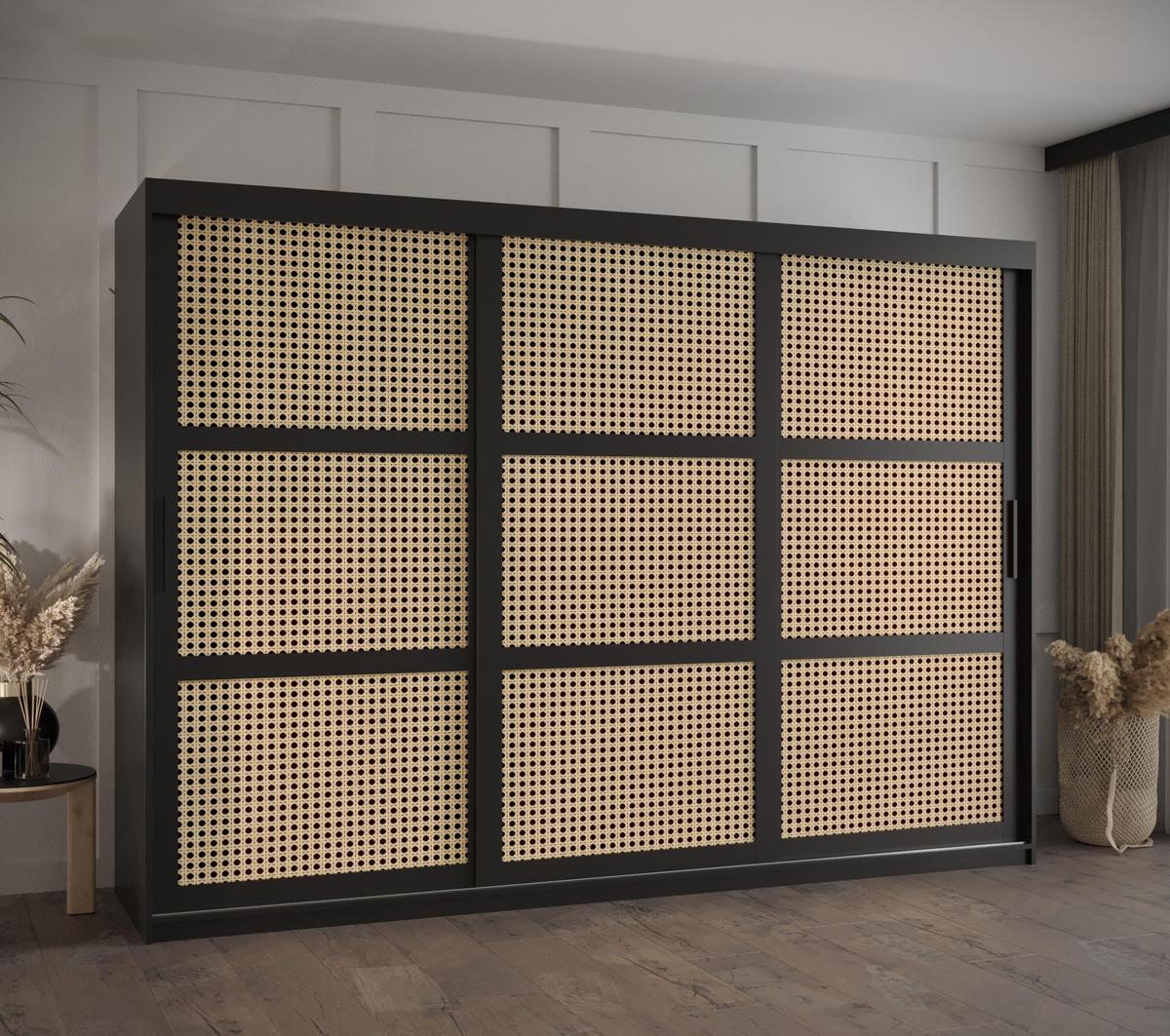 SCHWEBETÜRENSCHRANK 200/250/62 3-türig - Schwarz, Holz/Kunststoff (250/200/62cm) - MÖBEL KRYSPOL