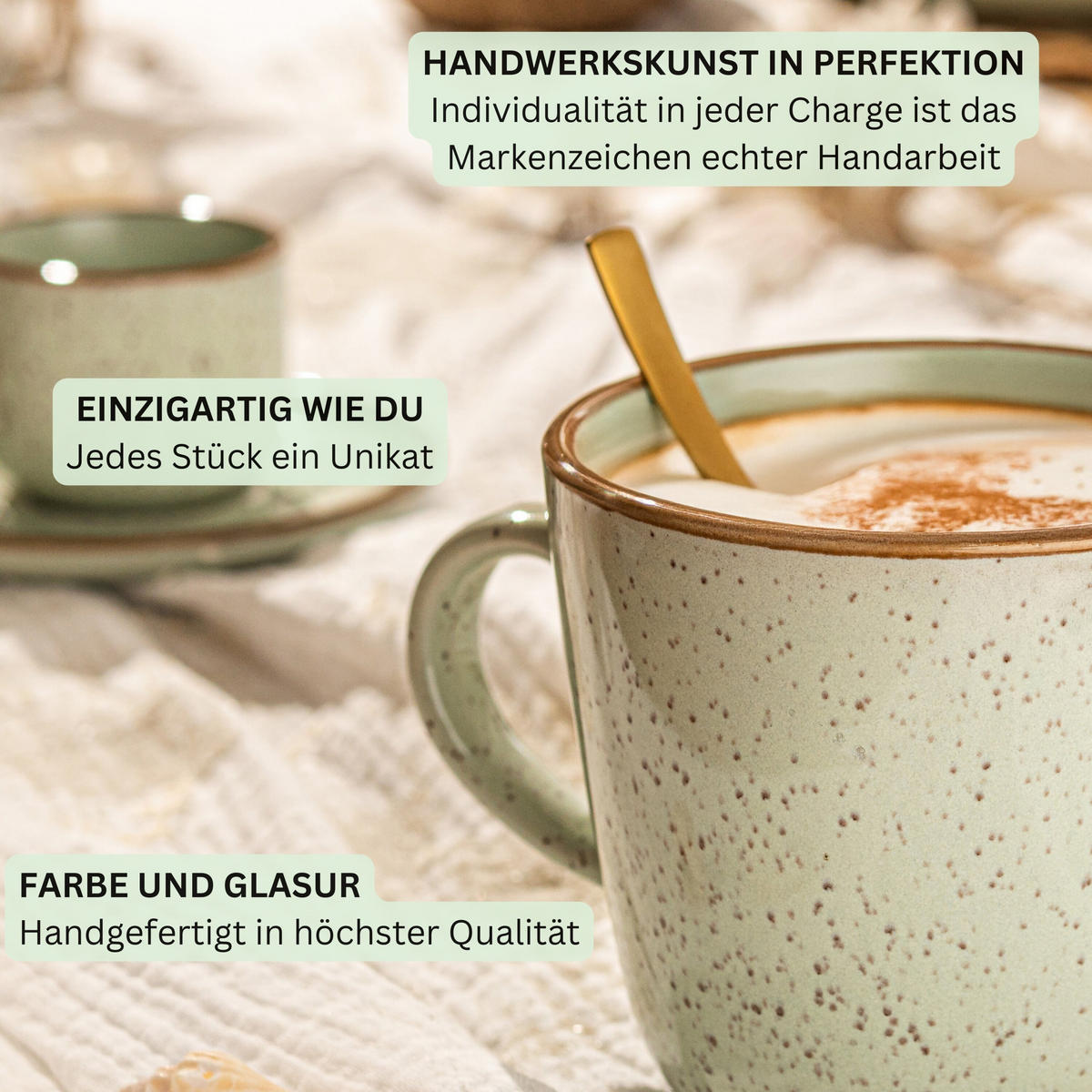 KAFFEEBECHER SET RIO MINZE- 4 teilig aus Steingut - Grün, Keramik (0.43L) - Sänger